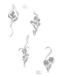 three flower designs on a white background