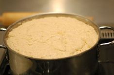 a pot on the stove with some food in it