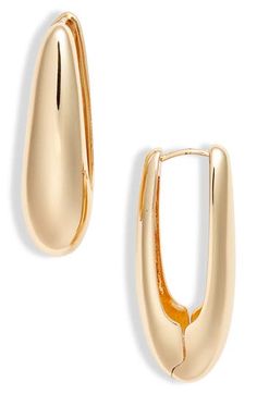 Perfect for the work day and beyond, these oval teardrop hoop earrings offer molten shine with a glossy goldtone or rhodium-plated finish. 1 1/2" hoop diameter Hinge with snap-post closure Goldtone plate or rhodium plate Imported Elegant Nordstrom Earrings For Gift, Nordstrom Gold Jewelry For Formal Occasions, Nordstrom Gold Formal Jewelry, Gold-tone Teardrop Hoop Earrings, Chic Gold Oval Hoop Earrings, Metal Teardrop Hoop Earrings, Trendy Oval Metal Hoop Earrings, Gold Ball Earrings, Teardrop Hoop Earrings