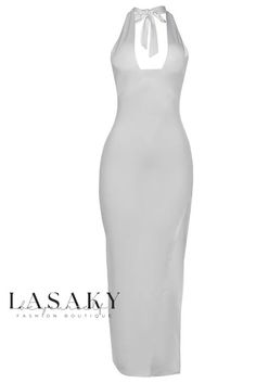 Lasaky - Elegant Halter Neck Open Back Slim-Fit Split Dress - A Stylish Fashion Choice Open Back Dress, Split Dress, Skirt Skirt, Sims 4 Clothing, Back Dress, Stylish Fashion, Types Of Skirts, Halter Neck, Types Of Collars