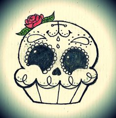 a drawing of a cupcake with a rose on top