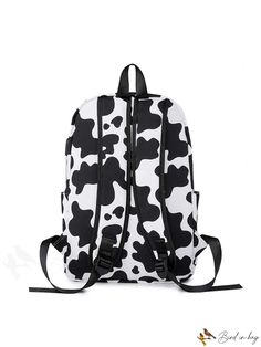 BirdinBag - Medium Waterproof Functional Backpack with Cow Pattern and Zipper Trendy Portable Backpack For Outdoor, Casual Portable Backpack For Outdoors, Trendy Portable Outdoor Backpack, Trendy Outdoor Backpack, Casual Outdoor Backpack Portable, Casual Outdoor Portable Backpack, Trendy Backpack For Outdoor Activities With Zipper Closure, Trendy Backpack With Zipper For Outdoor Activities, White Waterproof School Backpack