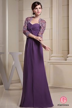 Lace jacket purple mother of the bride long dress Purple Chiffon Bridesmaid Dress, Yellow Evening Dresses, Simple Prom Dress Long, Dress With Cape, Floor Length Chiffon Bridesmaid Dresses, Purple Bridesmaid Dresses, Evening Dress Floor Length, Sweetheart Prom Dress, Chiffon Evening Dresses