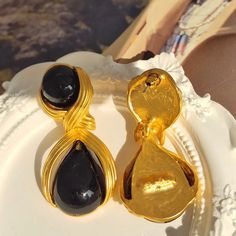 Material: alloy, gold plated Black Gems, Flower Stud Earrings, Flower Stud, Flower Earrings Studs, Flower Studs, Water Drops, Pre Order, 925 Silver, Gold Plate