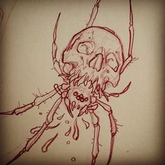 a drawing of a spider with blood on it's face