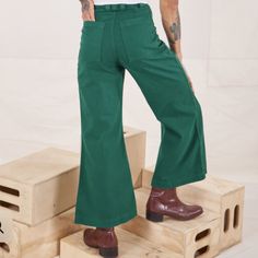 Hunter Green Bell Bottoms, L, Look At The Sizing Chart As They Were Too Big On Me, I Should Have Gone With Medium And I Couldn't Exchange. So Think Of This L As An Xl Or If You Are An L With Hips And Bum It Would Fit Great. They Are Sooooo Amazing And I Am Bummed I Didn't Buy The Right Size. The Green Is In Fact The Color In The Second Picture So A Tad Darker But I Had No Light In The Picture I Was In Which Is Why It Looks Super Dark. Bell Bottoms Have A High Waist And Elastic At The Back Of The Loosely Fitted Green Wide Leg Pants For Fall, Green Relaxed Fit Bottoms For Fall, Relaxed Fit Green Bottoms For Fall, Green Relaxed Fit Cropped Bottoms, Chic Green Cropped Leg Bottoms, Chic Green Cropped Bottoms, Green Cotton Work Pants For Fall, Green Cropped Leg Bottoms, Green Cropped Leg Bottoms For Work