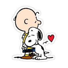 a sticker with a cartoon character kissing a dog on it's face and the words love is in the air