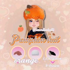 an advertisement for pumpkin hat orange is shown in this graphic style, with the caption's description below it