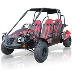 a red and black four passenger buggy on a white background