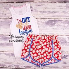 I'm Out of Your League Glitter Tank Top and Retro Shorts Set- by Charming Necessities Baseball Sister Fan Baby Toddler Girl Boutique Clothes Baseball Dress, Out Of Your League, Ruffled Shorts, Knit Tank Dress, Shorts Sets, Baby Girl Shorts, Girls Boutique Clothing