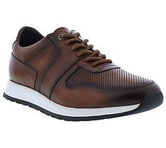 Comfort and style blend beautifully in these men's leather lace-up sneakers. Your feet will give thanks for the extra insole padding. From Zanzara. Brown Leather Lace-up Shoes With Perforated Toe Box, Brown Leather Lace-up Shoes With Perforations, Brown Wingtip Sneakers With Ortholite Insole, Brown Wingtip Sneakers With Perforations, Brown Lace-up Walking Shoes With Perforated Toe Box, Brown Walking Sneakers With Perforated Toe Box, Sporty Brown Lace-up Shoes With Textured Sole, Brown Perforated Low-top Leather Shoes, Brown Low-top Leather Shoes With Perforations