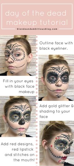 Basic Makeup Step By Step, Black Face Makeup, Dead Makeup Tutorial, Sugar Skull Halloween Makeup, Day Of Dead Costume, Sugar Skull Makeup Tutorial, Day Of The Dead Makeup, Halloween Makeup Sugar Skull, Skull Face Paint