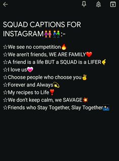 an instagram page with the caption saying squad captions for instagramm