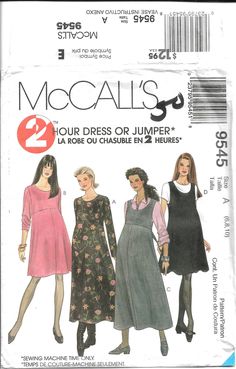 three women's dresses and one woman's dress in two lengths sewing pattern