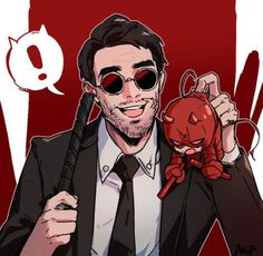 a man in a suit and tie holding up a red crab with his right hand