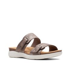 Clarks-April Dusk Sandal Elevate your casual summery collection with the April Dusk sandal from Clarks. With a mixed leather upper, Ultimate Comfort footbed and beachy cork midsole, this well-rounded pair matches well with fave fits easily. Beach Slip-on Cork Sandals, Cork Slip-on Sandals For Beach, Beach Cork Slip-on Sandals, Casual Cork Slides For Summer, Cork Slides For Summer, Cork Slides For Summer Beach, Summer Cork Footbed Sandals With Ortholite Insole, Beach Sandals With Cork Arch Support, Beach Sandals With Arch Support And Cork Material