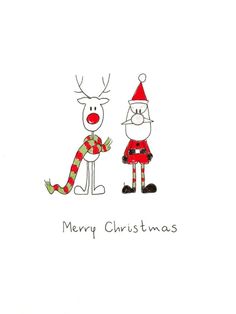 a christmas card with an image of a reindeer and a santa clause holding a candy cane