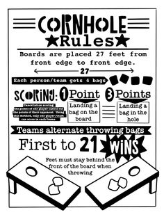 a poster with instructions on how to use the cornhole rules for an event or competition