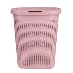 a pink trash can on a white background