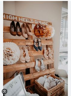 there are many pairs of shoes on display