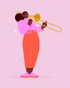 an illustration of a woman playing the trumpet