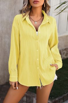 Lasaky - Classic Solid Colored Shirt with Collar - Wardrobe Essential Essential Wardrobe Pieces, Shirt With Collar, Spaghetti Strap Maxi Dress, Casual Outerwear, Solid Color Shirt, Basic Shirts, Collar Top, Collar Blouse, Shirt Collar