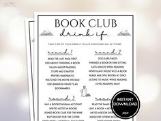 the printable book club drink list is shown