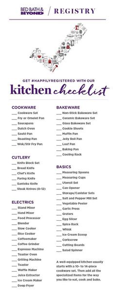 the kitchen checklist is shown in purple