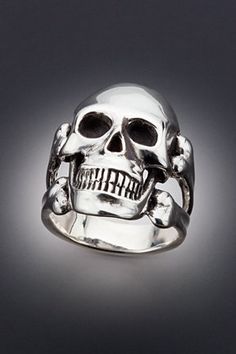 Silver Large Skull and Crossbone Ring by martymagic on Etsy, $165.00 Sterling Silver Skull Ring Collectible, Collectible Sterling Silver Skull Ring, Sterling Silver Skull Ring With Engraving, Sterling Silver Skull Ring Engraved, Sterling Silver Engraved Skull Ring, Skull Accessories, Bone Ring, Skeleton Watches, Skull Fashion