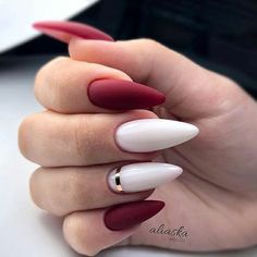 Red And White Nails, Maroon Nails, Almond Nails Designs, Classy Nails, Pretty Acrylic Nails, Chic Nails, Short Acrylic Nails, Nail Arts, Nail Polishes