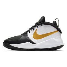 (GS) Nike Team Hustle D9 'Black Metallic Gold' AQ4224-004 (SNKR/Mid Top/Big Kid/Basketball) Black Fade-resistant Basketball Shoes For Sports Events, Black Basketball Shoes For Training, Black Mid-top Basketball Shoes, Breathable Black Basketball Shoes For Sports, Black Basketball Shoes For Sports Season, Nike Black Basketball Shoes, Sportswear Basketball Shoes In Black, Sporty Basketball Shoes, Black Sportswear Basketball Shoes