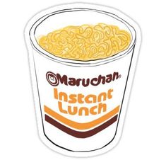 a cup of macaroni and cheese sticker with the words instant lunch on it