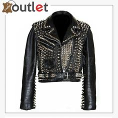 Mens Black Fashion Studded Style Leather Jacket Heavy Metal Outfit, Spiked Leather Jacket, Jaket Motor, Metal Outfit, Studded Leather Jacket, Metal Spikes, Studded Jacket, Stud Style, Chic Leather