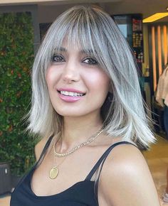 46 Trendy Blunt Bob with Bangs to Inspire Your Next Chop 2023 Bob With Bangs, Long Bob With Bangs Fine Hair, Fine Hair Bob Hairstyles, Medium Length Wigs, Bob Fringe, Grey Bob, Wigs Synthetic, Bangs With Medium Hair