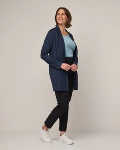 Landmark Merino Wool Cardigan - Washed Navy - wool& Flowy Cardigan, Flowy Cardigans, Best Cardigans, Grey Lounge, Work Blazer, Lit Outfits, Merino Wool Cardigan, Scoop Neck Tee, Lightweight Cardigan