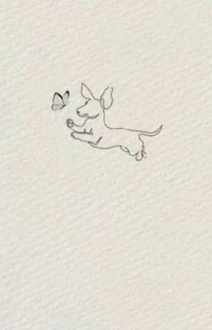 a drawing of a dog chasing a butterfly