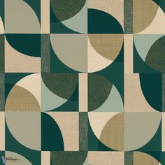 a green and beige wallpaper with circular shapes on it's sides, including circles