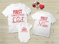 Baby First Christmas New Mom and Dad Family Outfit *Kindly add the Sizes you want for each family member in a note to seller just before checkout Unisex shirt 100% combed and ring-spun cotton 4.3-ounce and 30 singles Rib-Knit Crew Neck Double-needle sleeves and hem Kid shirt A youth shirt with durability and comfort that is hard to beat Preshrunk 100% combed and ring-spun cotton Baby Bodysuit: 4.5 oz., 100% combed ringspun cotton Double-needle stitched rib binding on neck, sleeves, leg openings Most Likely To Christmas Shirts Baby, Mom And Me Matching Christmas Shirts, Mom And Baby Christmas Shirts, My First Christmas Matxhing Shirts, Mom And Daughter Matching Shirts Christmas, Baby First Christmas Shirt, Christmas Shirts For Mom And Son, First Christmas As A Mrs Shirt, First Christmas As Family Of 4