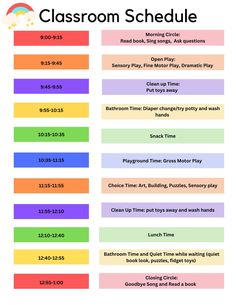 the classroom schedule is shown with different colors and numbers for each child's class