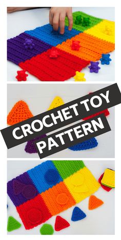 the crochet toy pattern has been made with different colors and shapes