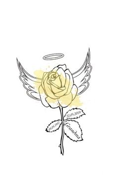 a drawing of a rose with angel wings on it's back and the words, i