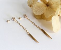 Spike Back Dangle Earring Spike Ear Jacket Gold Stud - Etsy Ear Jacket, Earring Cards, Circle Studs, Vermeil Jewelry, Gemstone Studs, Trombone, Gold Stud, Earrings Collection, Gold Filled Jewelry