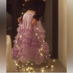 Mystic Fairy Purple Lavender Free People Skirt. Size M Could Fit L Ruffled Purple Long Ruffled Skirt, Purple Flowy Maxi Skirt, Purple Tulle Flowy Skirt, Bohemian Purple Ruffled Skirt, Bohemian Purple Mini Skirt, Free People Skirt, Free People, Lavender, Womens Skirt