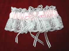 Elegant, Beautiful Chiffon & Ribbon Garter for the Bride. Garter is Decorated with Ribbons and a Heart of Rhinestones. This is a Single Garter. Perfect for the Wedding, Bride. Color: White Lace, Pink Ribbon Fitted Pink Lace For Wedding, Thigh Choker, Ribbon Garter, Pink Garter, Bride Garter, Leg Garter, Chiffon Ribbon, Wedding Garters, Lace Garter