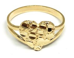 Check out this 10K Gold Ladies Heart Nugget ring! It's pure bling for the ladies, flaunting that golden shine. The heart is 12mm x 13mm  giving this ring enough size to  slay the game with some serious style, no doubt! Nugget Rings, Initial Earrings, Gold Chain With Pendant, Solid Gold Chains, 925 Silver Jewelry, Gold Collection, Pendant Rings, Diamond Bracelets, Gold Plated Jewelry