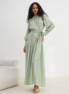 Model Height: 177 cm % 83 Ecovero Viscose %17 Polyamide Length: 145cm Belted Maxi Dress, Soft Mint, Model Height, Mint, Maxi Dress