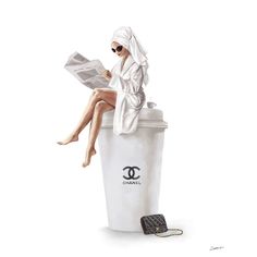 a woman sitting on top of a trash can next to a purse and cell phone