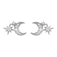 These petite stud earrings features a small crescent moon & two ascending size stars, all adorned with Latelita signature sparkles.The versatility of these pretty earrings allow them to be worn with office attire or with a little black dress in the evening.Pierced earring with butterfly fasteningA great pairing to star and moon drop necklace Materials: 925 sterling silver. Handset micro pave white zircons.Packaging: This item is presented in a Latelita London signature packagingCare Instructions Moon Drop, Diamond Chandelier, Small Stud Earrings, Shell Choker, Stud Earrings Silver, Star And Moon, Printed Jewelry, Sparkle Earrings, Small Earrings Studs