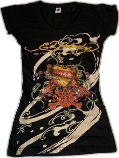 Ed Hardy Aesthetic, Ed Hardy Outfit, Graphic Tee Y2k, 2000s Clothing, Black Graphic Tee, 2000s Fashion Outfits, Black Graphic Tees, Really Cute Outfits