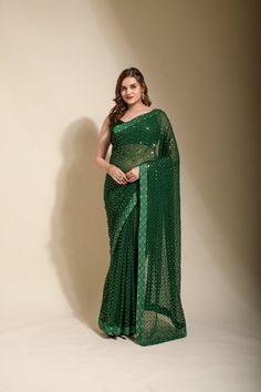 Exclusive Green Color Soft Georgette Saree For Women, Embroidery Saree for Reception,Bollywood Saree for Party, Bridesmaid Saree for Wedding Saree Details:  Saree Color: 1) Green  2) Black 3) Red  Saree Length: 5.5 Meter Saree Fabric: Heavy soft Georgette  Saree Work : Embroidery Work  Blouse Details : Blouse Color: Matching. Blouse Length: 0.8meter Blouse Fabric: Heavy Bangalori satin Blouse Work: Plain  Blouse wear by model is just for modeling purpose only actual blouse may vary. Washing Care : Dry Clean only Made for : Women.  For More Collection Visit : https://etsy.me/41oJEEs Occasion : Farewell, Traditional, Wedding, Reception, Sangeet, Engagement, Festive, Casual wear, Party wear, Functions,Formal events, Bollywood wear, Office wear, Daily wear, Gift etc. WE ALSO TAKE BULK ORDERS F Sequence Saree, Sequin Saree, Sequence Embroidery, Bridesmaid Saree, Satin Bluse, Party Sarees, Party Kleidung, Embroidery Saree, Trendy Sarees